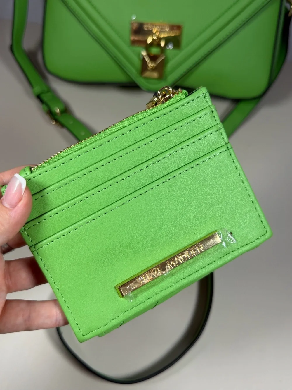 Steve Madden Lime Green Leather Crossbody Satchel with Gold Handle